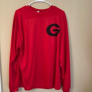 Red Crewneck Long Sleeve Tshirt with Black Georgia Bulldog Emblem XL